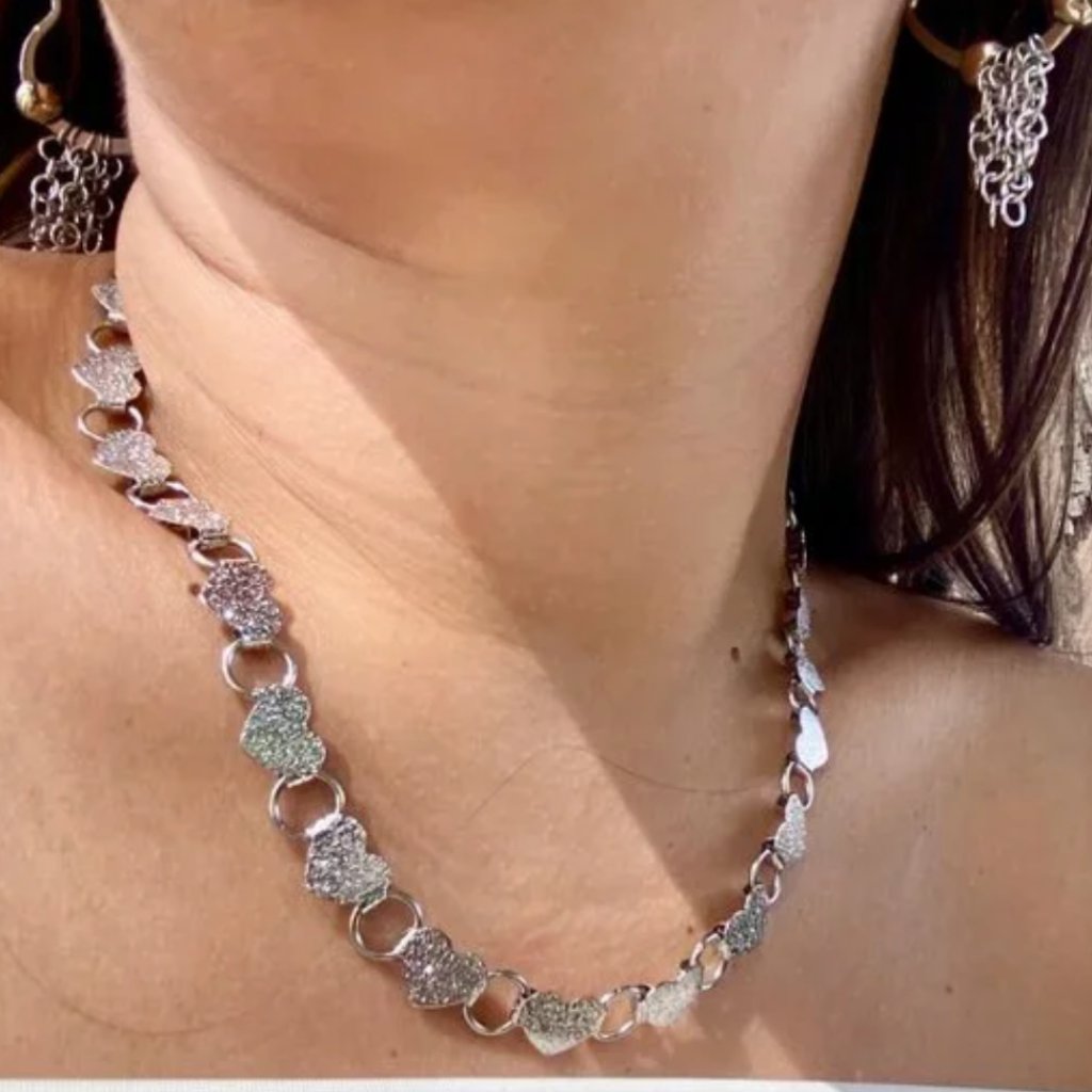 Silver Color Stainless Steel Hearts Necklace